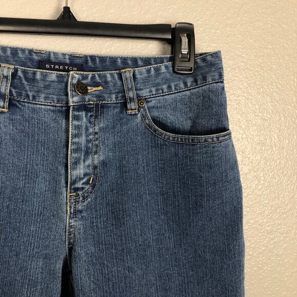 Liz Claiborne Size Petite 6 Stretch Crazy Horse Denim Jeans 5-Pocket Button Zip - Picture 2 of 5